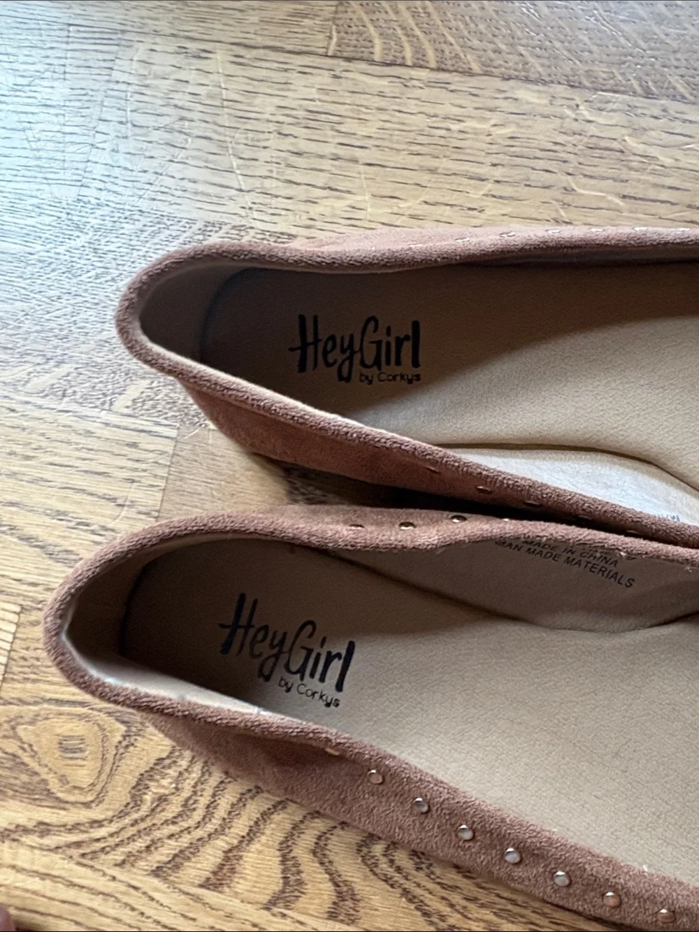 Brown Suede Studded Ballet Flats